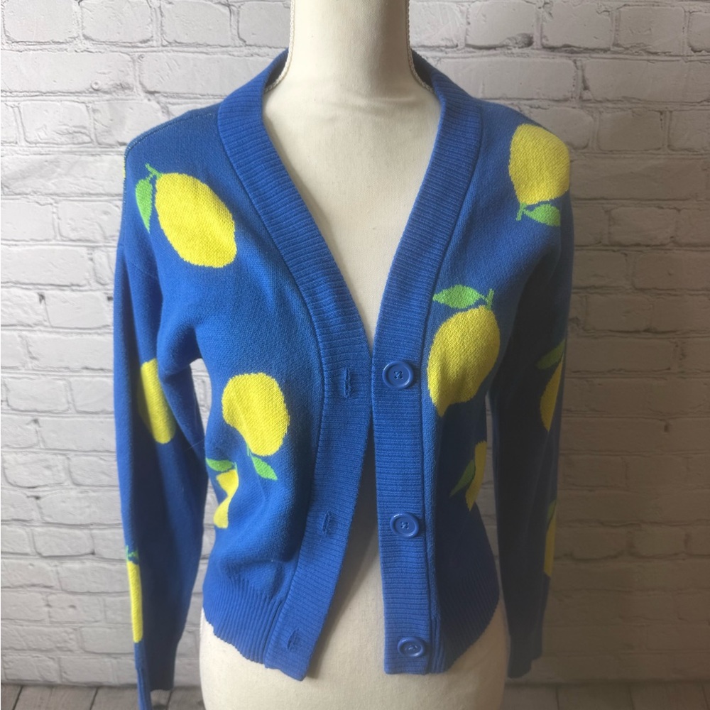 Nikka k Blue Lemon Patterned Women's Sweater size xs - Picture 2 of 10
